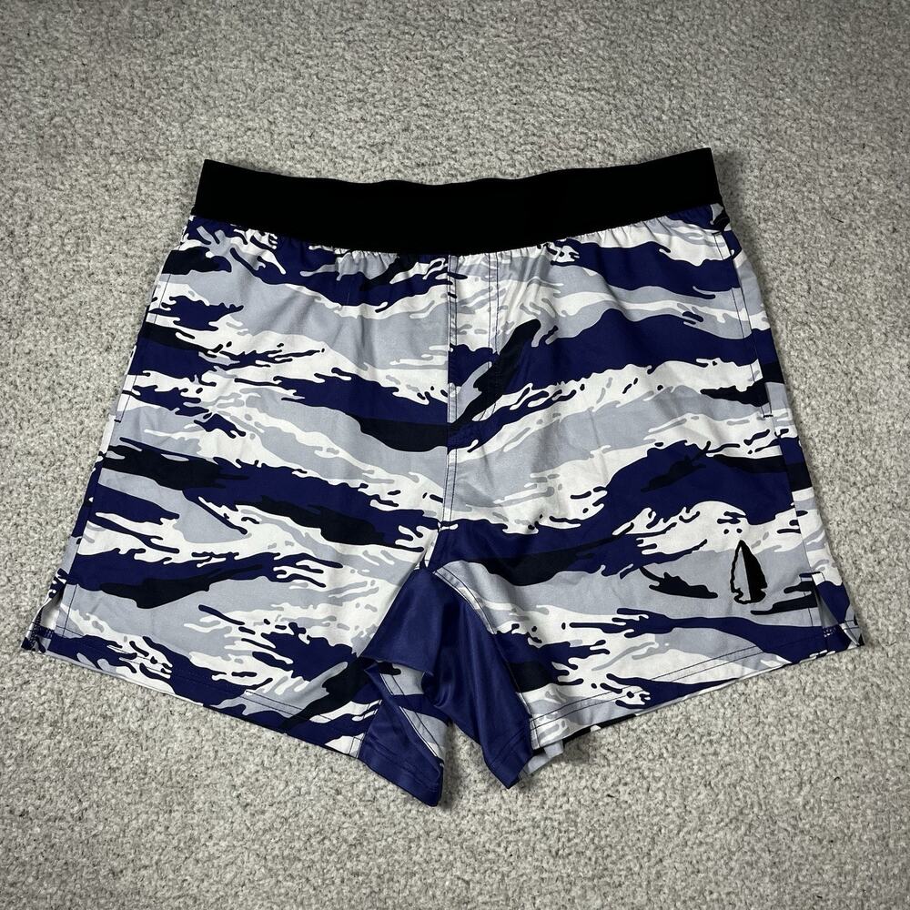 Tachuntfish Shorts Mens XL Blue Camo Performance Stretch Gym Running Athletic